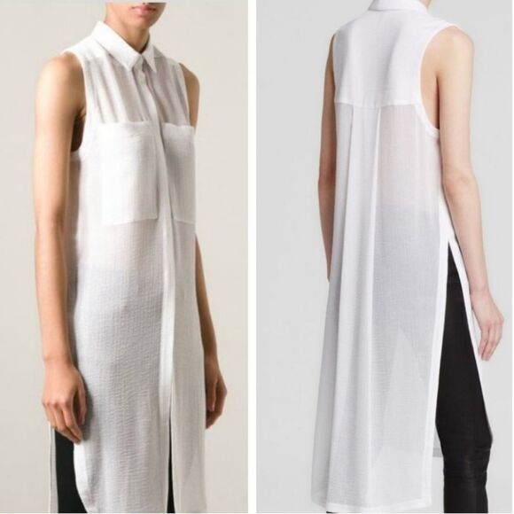 Helmut Lang Swift Sleeveless Tunic – Optic White Button-Down, Size S - Picture 1 of 11
